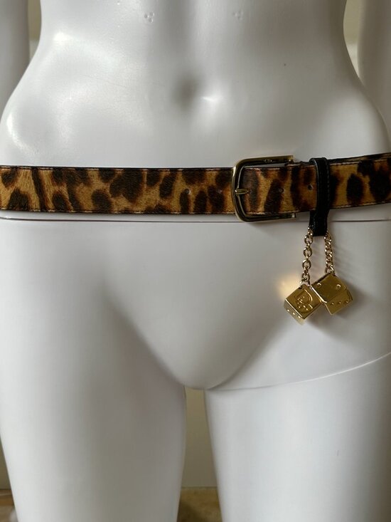 Rare Christian Dior Leopard Print Fur Gambler Dice Charm Belt main image 5